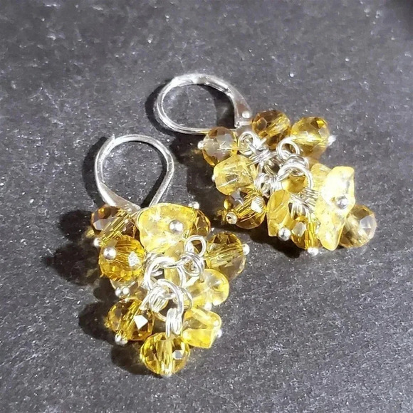 Handcrafted Natural Citrine Gemstone Czech Crystal Beads Silver Plated Earrings - Picture 9 of 13